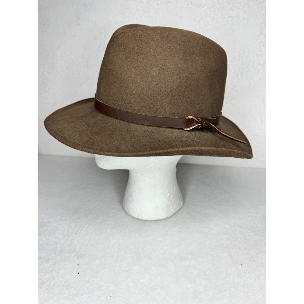 Natural Wonders Wool Felt Fedora Hat WPL 5923 Medium Brown Leather Band USA Made